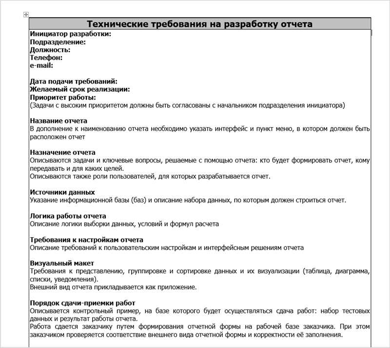 Подготовка ТЗ для программиста